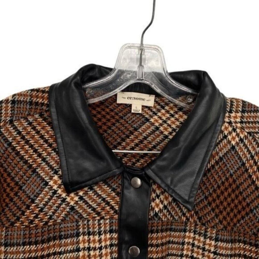Ee:Some Houndstooth Plaid Shacket Jacket Faux Lea… - image 6